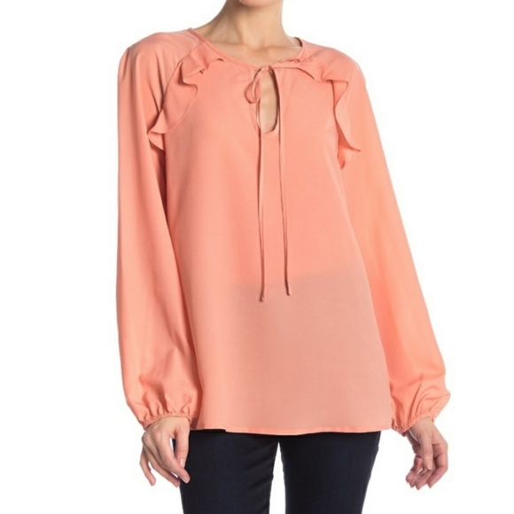 BCBGMaxAzria Tops - BCBGMaxazria Pale Pink Long Sleeve Peasant Top